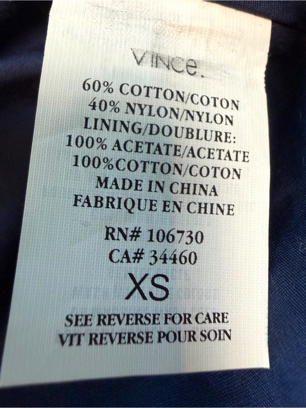 Vince Collarless Belted Trench, 3/4 sleeves, Cotton, dk grey, XS, GUC *button - Picture 16 of 16
